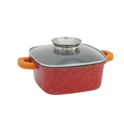Voltz Cratita Patrata tip Roaster Antiadrent Marmorat cu capac sticla 28cm 6.5L Rosu V54323B28A