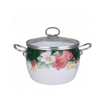 Bohmann Oala Emailata cu capac sticla yena 22cm 4.5L, Trandafiri BH 8017-22F