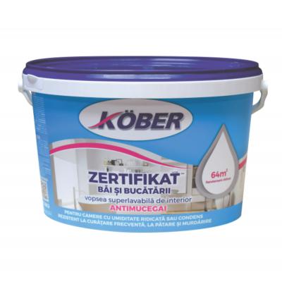 Kober Zertifikat, Vopsea lavabila interior, antimucegai, baie si bucatarie, alba, 4 L