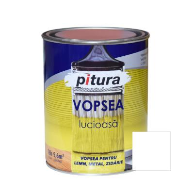 Kober Pitura, Vopsea alchidica pentru lemn / metal, lucioasa, interior / exterior, alb polar V53101, 0.6 L