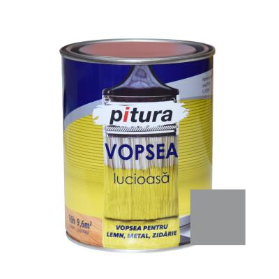 Kober Pitura, Vopsea alchidica pentru lemn / metal, lucioasa, interior / exterior, gri metal, 0.6 L