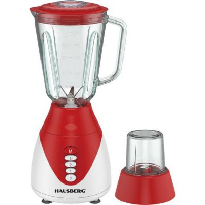 Hausberg Blender Maruntitor 300W, Bol sticla, 3 viteze 1.5L Rosu HB-7760
