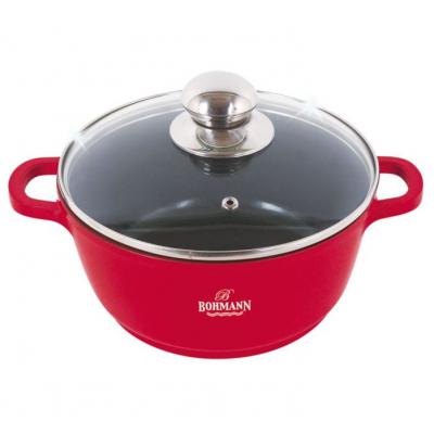 Goldmann Oala antiaderenta cu capac din sticla 20cm 2.3L,  Rosu GM 7320R