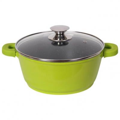 Goldmann Oala antiaderenta cu capac din sticla 28cm 6.5L, Verde GM 7328G