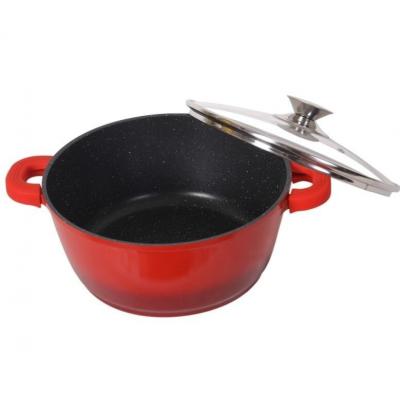 Goldmann Oala antiaderenta cu capac din sticla 28cm 6.5L, Rosu GM 7328R
