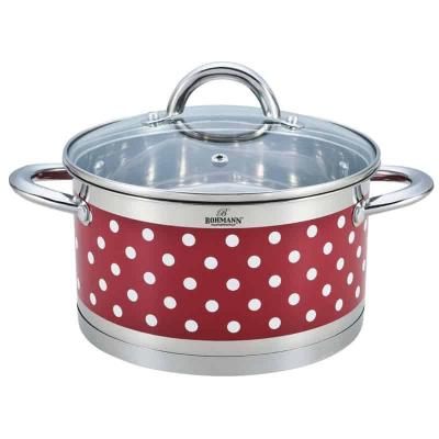 Bohmann Oala Inox cu capac din sticla 28cm 9.5L, Rosu cu buline BH 7626-28