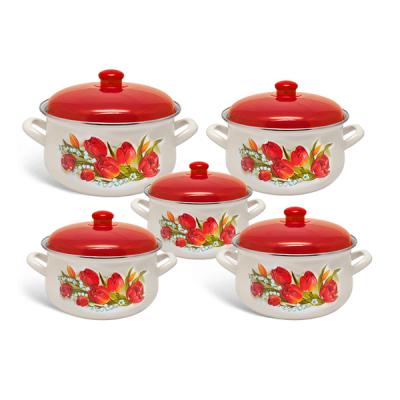 Savasan Set gatit 10 piese Email cu capace, Decor Lalele