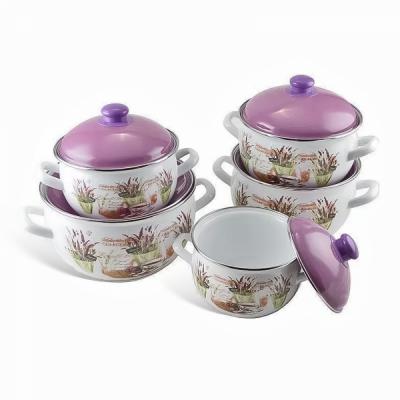 Savasan Set gatit 10 piese Email cu capace, Decor Lavanda