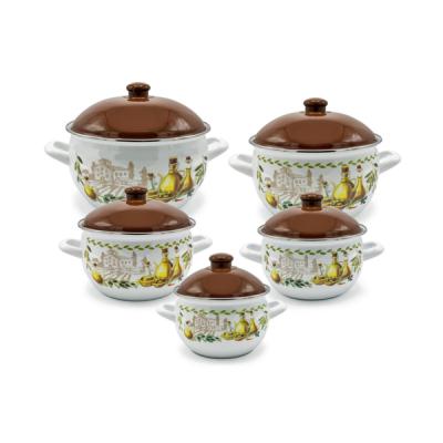 Savasan Set gatit 10 piese Email cu capace, Decor Masline Maro