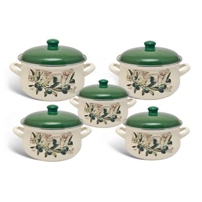 Savasan Set gatit 10 piese Email cu capace, Decor Masline Verzi