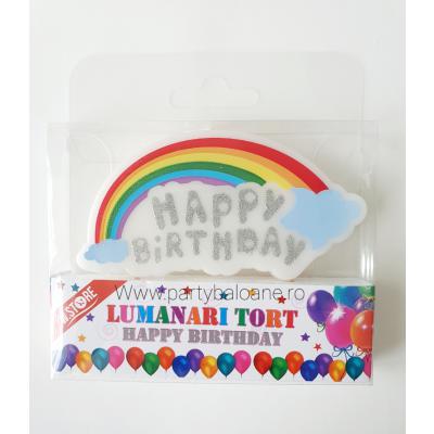 Lumanare Aniversara Tort Curcubeu HAPPY BIRTHDAY Argintiu 05332