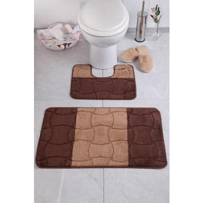 Set 2 Covorase baie, Antiderapante, Sariyer 2518, Maro, 60x100cm/50x60cm