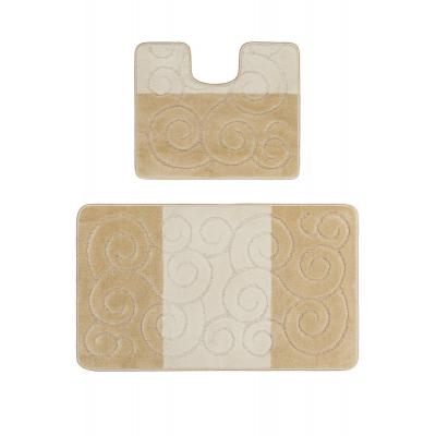 Set 2 Covorase baie, Antiderapante, Sile Bej, 50x80cm/40x50cm