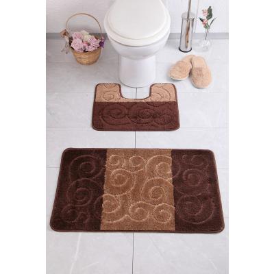 Set 2 Covorase baie, Antiderapante, Sile 2518 Bej-Maro, 60x100cm/50x60cm