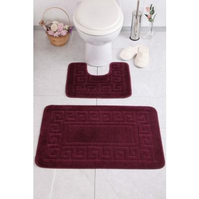 Set 2 Covorase baie, Antiderapante, Ethnic 2576, Bordo, 50x80cm/40x50cm