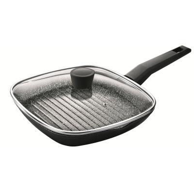 Brio Black Stone Tigaie Grill Antiaderent Aluminiu Forjat Cu Capac Sticla 28cm 104841