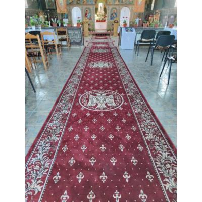 Traversa Model Bisericesc Festonata Lotos 15032, Latime 100 cm, Rosu, 1800 gr/mp, 100x500cm