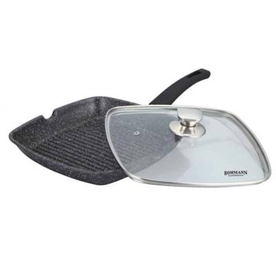 Bohmann Tigaie Grill Antiaderent Marmorat cu capac sticla 28cm BH 1002- 28MRB 