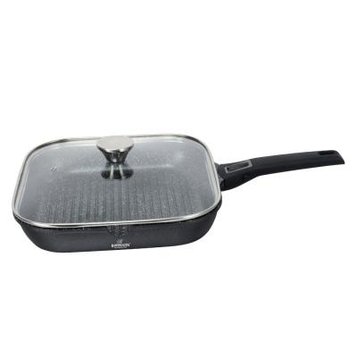 Bohmann Tigaie Grill Antiaderent Marmorat cu capac sticla, maner detasabil, 28cm BH 1730-28GP