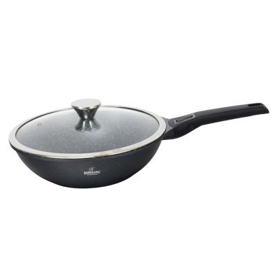 Bohmann Tigaie Wok Antiaderent Marmorat, cu capac sticla, Maner detasabil 28cm BH 1730-28WK