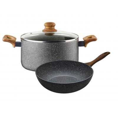 Brio Hard Rock Set Gatit 3 piese Cratita antiaderenta 4.8L cu capac + Tigaie Wok Antiaderent 28cm B103