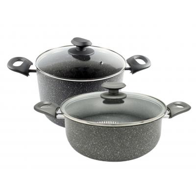 Brio Stone Set gatit 4 piese Oala Antiaderenta 5.6L+ Cratita 4.8L cu capace B108