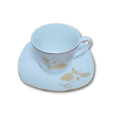 Set Cafea Portelan 6 cesti + 6 farfuriute Premium, Margine Aurie, 468/5298 C1
