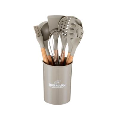 Bohmann Set Ustensile gatit 7 Piese Lemn si Silicon alimentar + suport depozitare Gri BH 7678-8