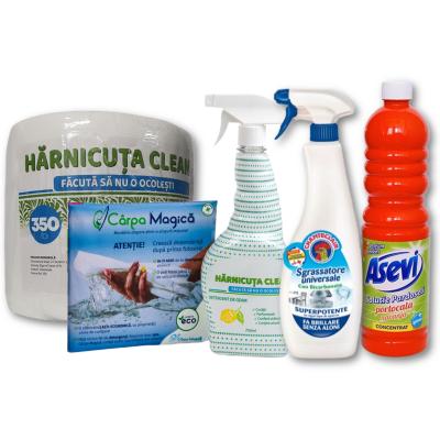 Pachet curatenie Carpa Magica+Monorola 350 Foi+Detergent Geam 750ml+Asevi pardoseli 1L+Chante Clair Degresant Bicarbonat 600ml