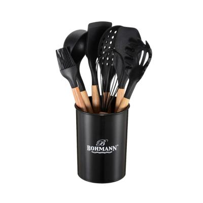 Bohmann Set Ustensile gatit 7 Piese Lemn si Silicon alimentar + suport depozitare Negru BH 7678-8