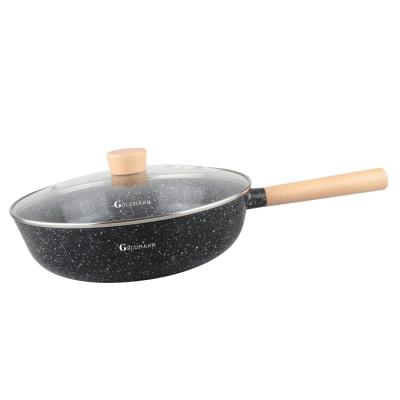 Goldmann Tigaie Wok Antiaderent Marmorat, cu capac sticla, 30x8.5 cm, GM 0130L