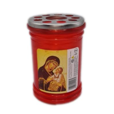 Candela plastic cu capac anti vant R30 Rosu timp de ardere 52 ore