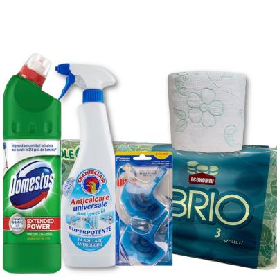 Pachet curatenie baie Chante Clair Anticalcar 625 ml+ Domestos 750ml+Duck Wc Odorizant 2X36g+BRIO Hartie Igienica 3 straturi 10Buc