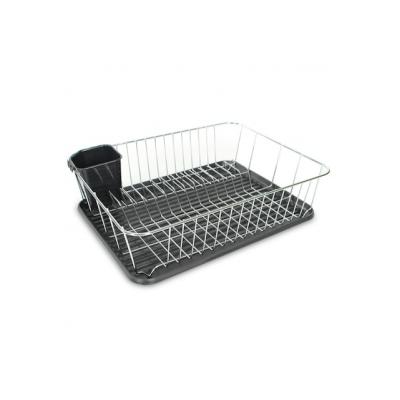 Rosberg Suport Uscator de Vase Inox 43x35x13 cm, Tava Neagra de scurgere R53000K