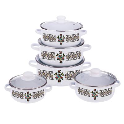 Set Gatit 10 piese, 5 Oale Emailate cu capac sticla decor color