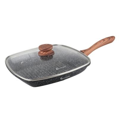 Goldmann Tigaie Grill Antiaderent Marmorat cu capac sticla 28cm GM 0928L 