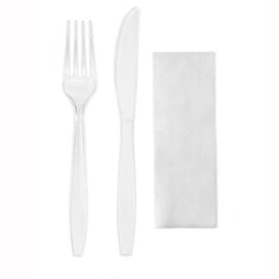 Set Cutit +Furculita+Servetel Unica Folosinta Reutilizabil Transparent 10Buc/set
