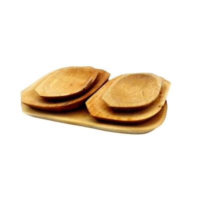 Set traditional Platou+Tavi Lemn Arin Servire Aperitive/Legume/Friptura, 5 piese,32x19x4 cm