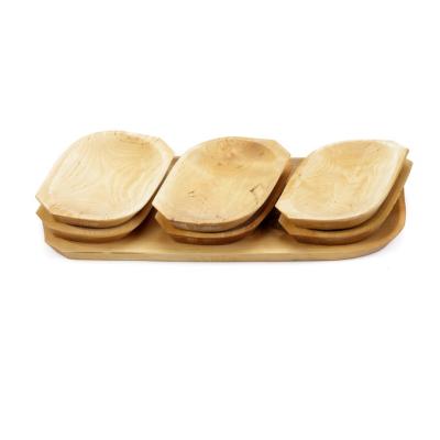 Set traditional Platou+Tavi Lemn Arin Servire Aperitive/Legume/Friptura, 7 piese, 50x20cm