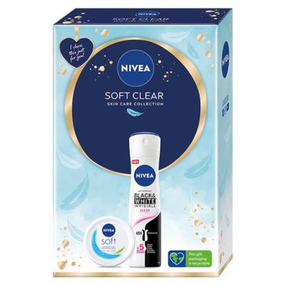 Nivea Caseta Cadou Soft Clear Deodorant spray Nivea Black &amp; White Clear 150 ml + Crema Corp Nivea Soft 100 ml