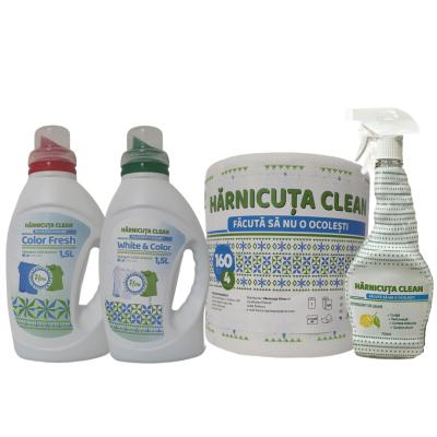 Pachet curatenie Harnicuta Detergent Lichid 2x1.5L + Detergent Geam 750ml+Prosop Monorola Bucatarie 4 Straturi 160 Foi COLOR
