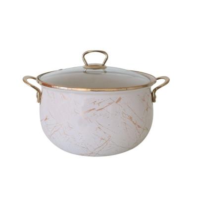 Goldmann Oala Emailata cu capac sticla 20x13cm 4L, Alb-Marmura GM-8017-20B