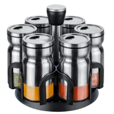 Brio Set Recipiente Condimente Sticla Cu Capac De Inox 6x120 ML cu suport rotativ inox 107406