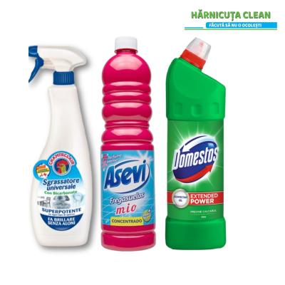 Pachet curatenie Chante Clair Degresant Universal 600Ml Bicarbonat+Asevi pardoseli 1L+Domestos Dezinfectant 750ml