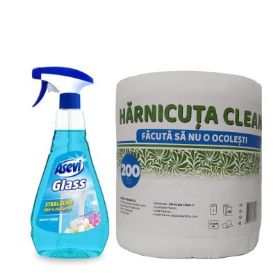 Pachet curatenie Asevi Solutie Geam 750Ml Floral Emotion+Monorola Harnicuta 2 straturi 200Foi