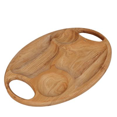 Platou Oval Lemn Bambus compartimentat pentru prezentare si servire 30 cm cu manere