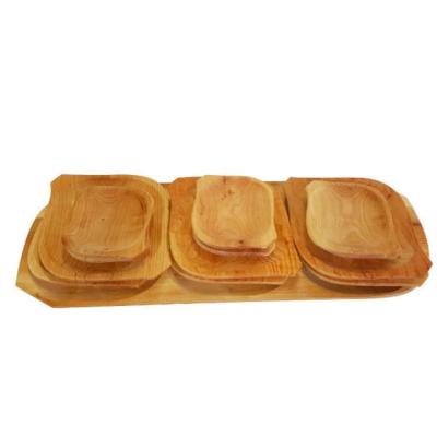 Set traditional Platou+Tavi Lemn Arin Servire Aperitive/Legume/Friptura, 13 piese, 56x20cm