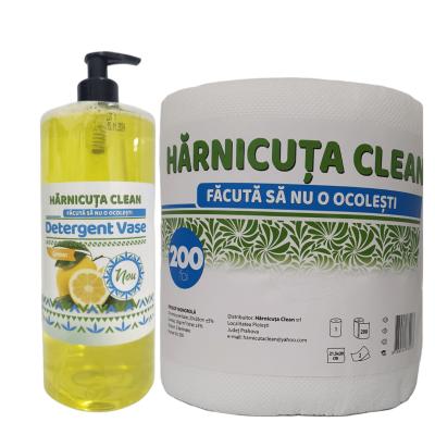 Pachet Curatenie Harnicuta Detergent Vase Concentrat 1L Lamaie+ Prosop Monorola 2 Straturi 200 Foi
