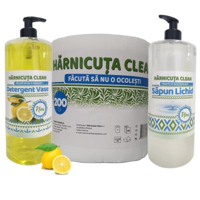 Pachet Curatenie Harnicuta Sapun Lichid Hidratant 1L+Detergent Vase Concentrat 1L+ Prosop Monorola 2 Straturi 200 Foi