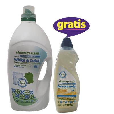 Pachet Curatenie Harnicuta Detergent Lichid Gel Concentrat 6L White &amp; Color 120 spalari + CADOU Harnicuta Balsam Rufe Concentrat 1.5L Summer Sun